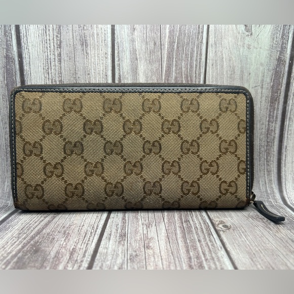 GUCCI Sherry Line GG Canvas & Leather Bow Detail Zip Long Wallet Beige Brown - Picture 3 of 15